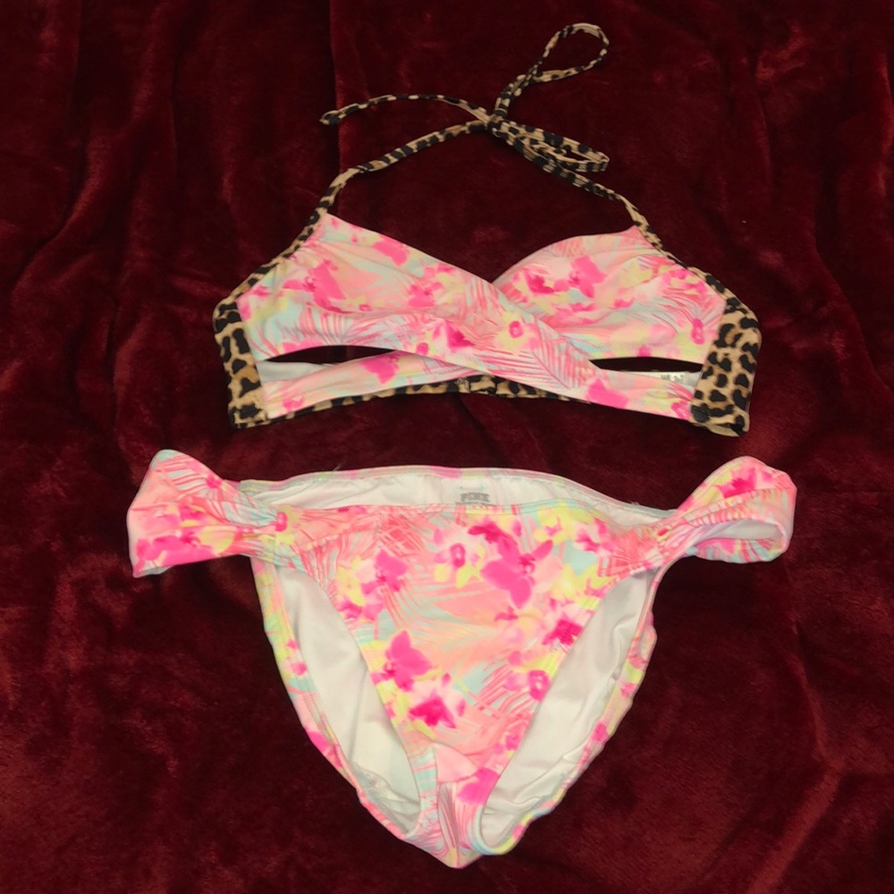 Floral/cheetah print bikini with cutouts